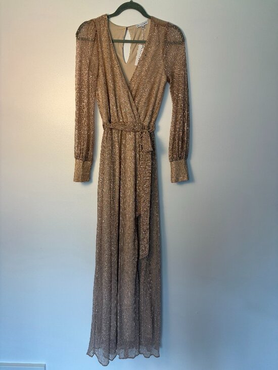Baltic Born Dresses & Skirts - Baltic Born Abigail Sparkle Gown In Champagne Longsleeve Wrap Maxi Dress (NWT)